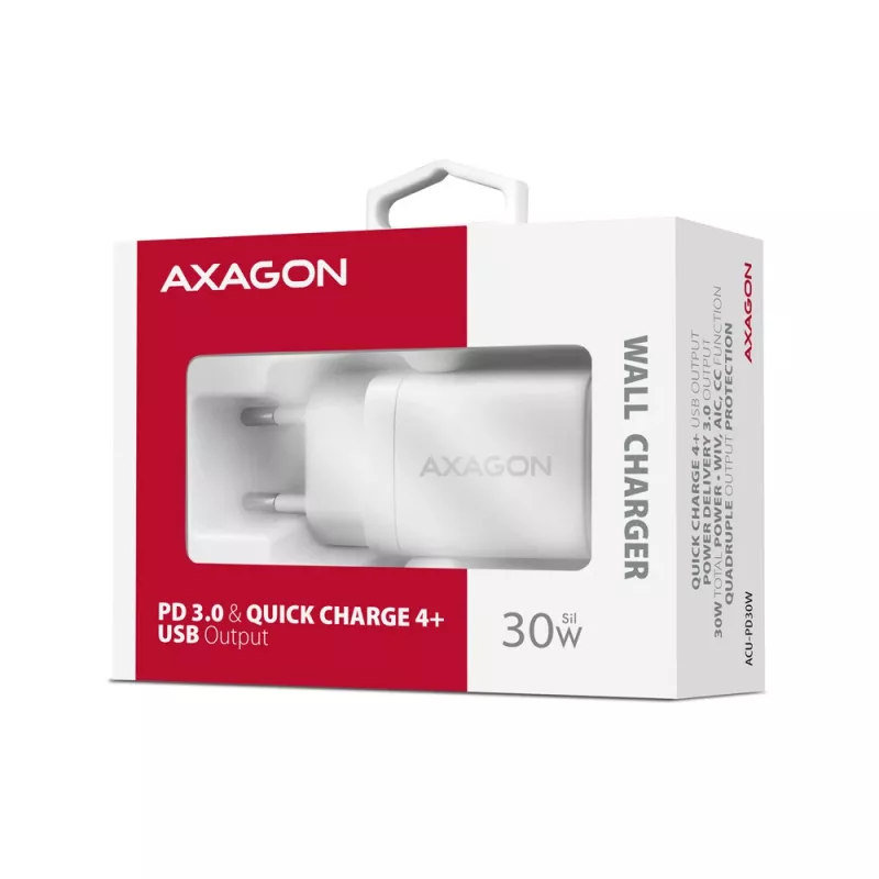 Caricabatterie da parete Axagon ACU-PD30W 1x QC3.0/AFC/FCP/PD Type-C 30W bianco