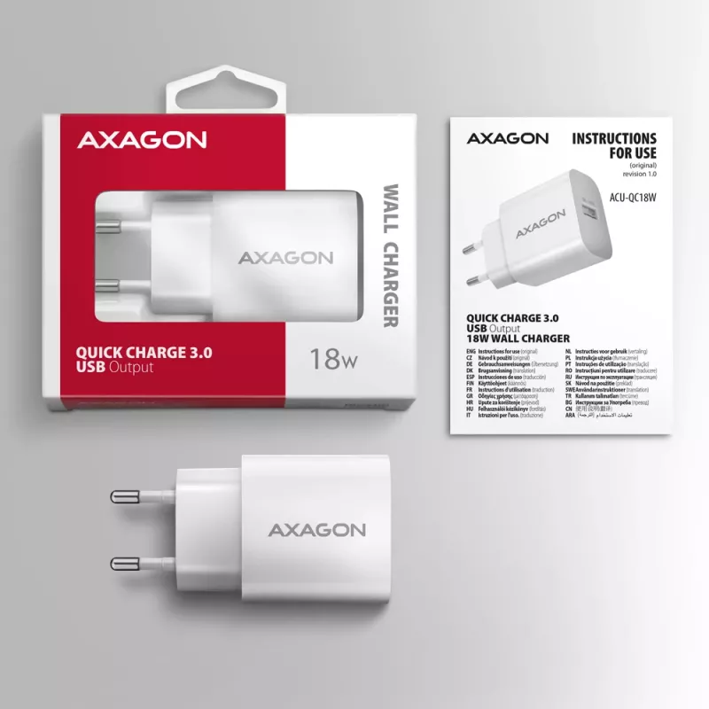 Axagon ACU-QC18W QC3.0 caricabatterie da parete 1 uscita 18W