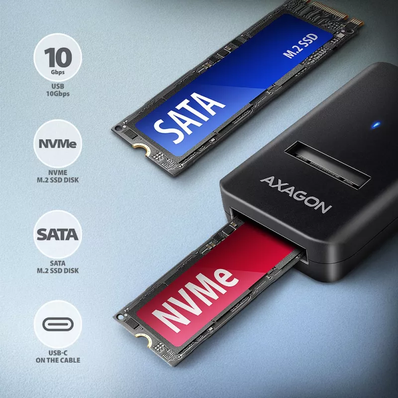 Axagon ADM2-CM adattatore USB-C M.2 NVMe SATA 10Gbps nero