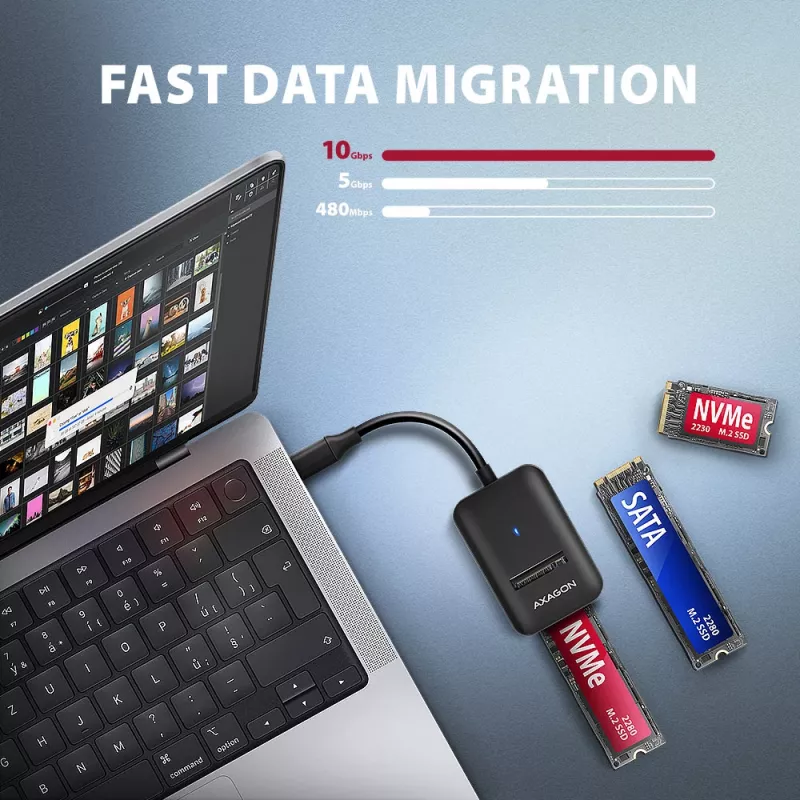 Axagon ADM2-CM adattatore USB-C M.2 NVMe SATA 10Gbps nero