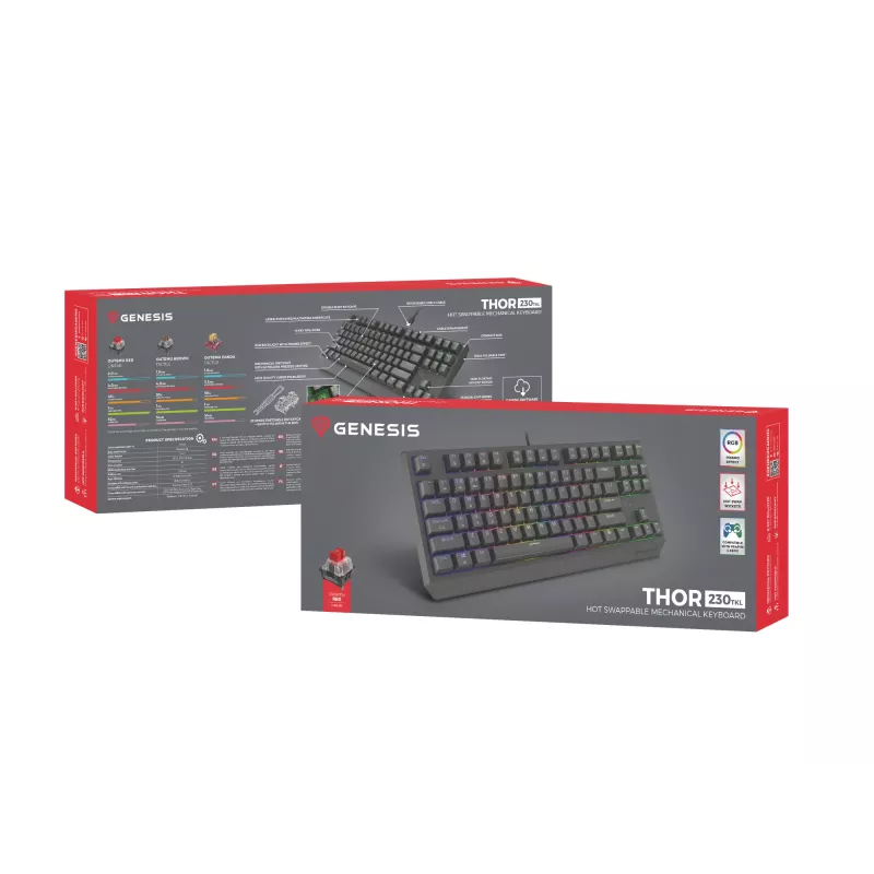 Genesis Thor 230 TKL tastiera gaming meccanica cablata, US, nera, Outemu Red