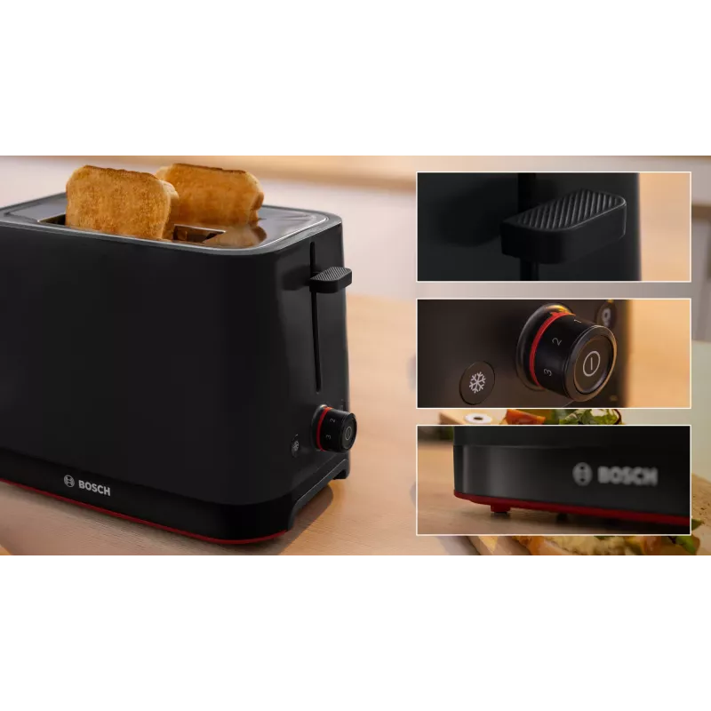 Tostapane Bosch TAT3M123 2 fette, 950 W, nero, manopola rotante, scongelamento e riscaldamento