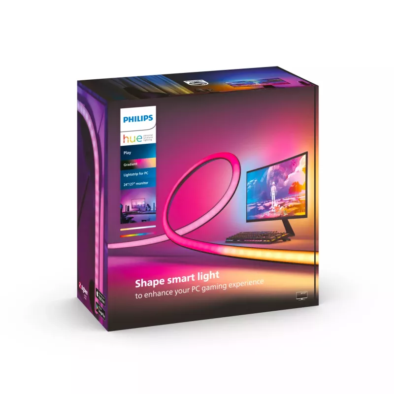 Philips Play Gradient Lightstrip per PC, striscia LED smart, Bluetooth/Zigbee, nero, silicone, lampadine non sostituibili, bianco