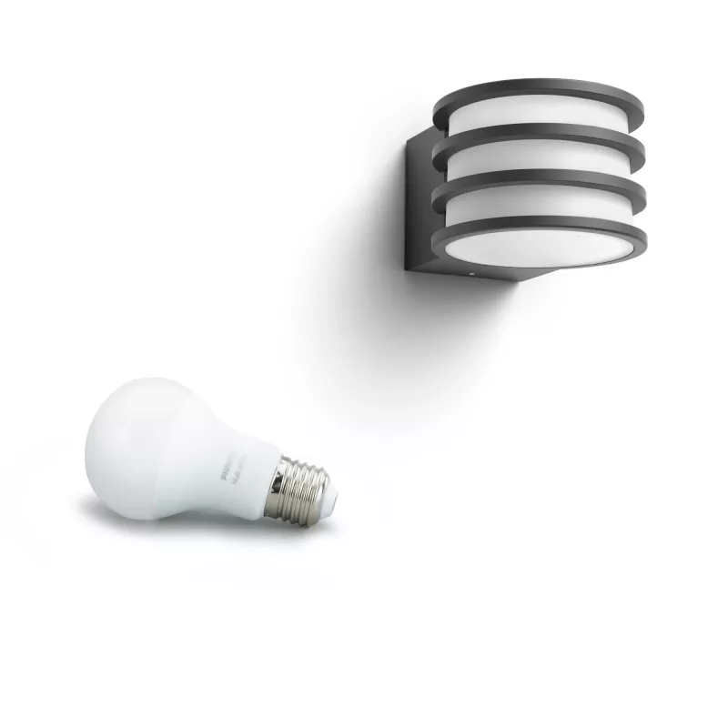Philips Hue White Lucca Lampada da parete da esterno, lampada smart da esterno, Bluetooth/Zigbee, antracite, LED, alluminio, E27