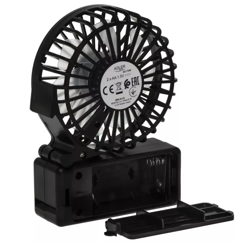 Ventilatore da tavolo Adler AD 7336 – mini ventilatore pieghevole, 6,5 cm di diametro, 1 velocità, nero