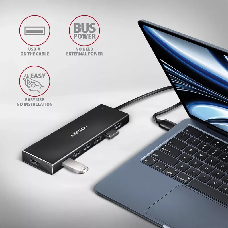 Axagon HUE-F7A hub 7x USB 3.2 Gen 1 ALU FLAT micro power IN cavo 1m USB-A USB 3.2 Gen 1 (3.1 Gen 1) Type-A 5000 Mbit/s nero