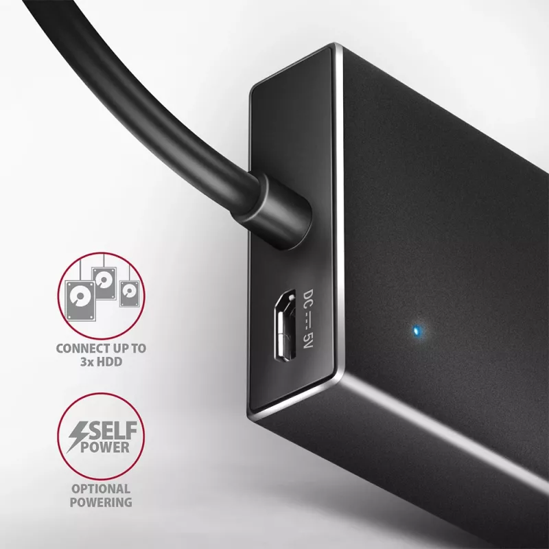 Axagon HUE-F7A hub 7x USB 3.2 Gen 1 ALU FLAT micro power IN cavo 1m USB-A USB 3.2 Gen 1 (3.1 Gen 1) Type-A 5000 Mbit/s nero