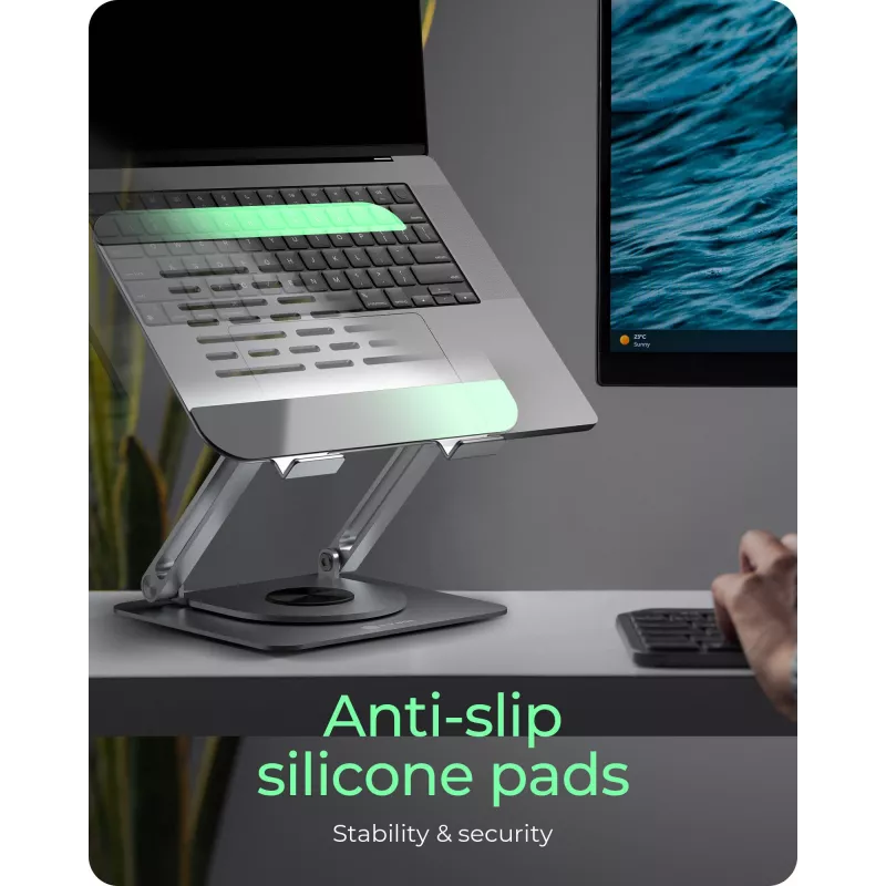 Supporto per laptop RAIDSONIC IB-NH300-R, alluminio, argento, adatto per 17 inch (43,2 cm), rotazione 360°, 280×230×550 mm