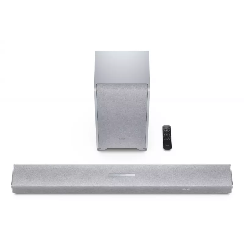 Sharp HT-SBW53121(SL) 3.1.2 Dolby Atmos/DTS:X soundbar con subwoofer wireless, 550 W, Bluetooth, argento
