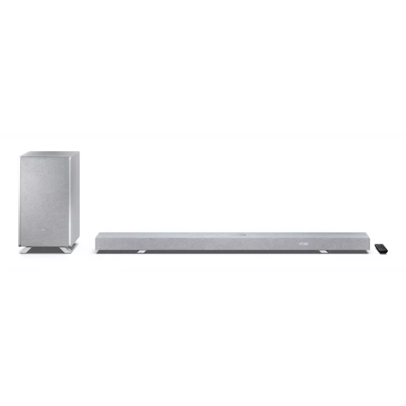 Sharp HT-SBW55121(SL) 5.1.2 Dolby Atmos/DTS:X soundbar con subwoofer wireless, 650 W, Bluetooth, argento