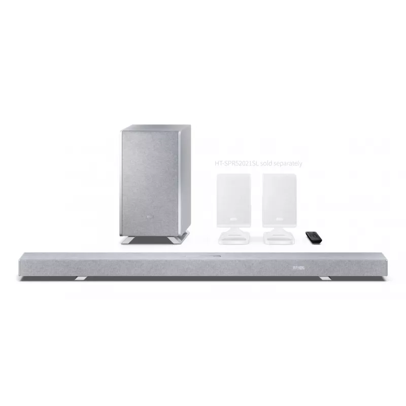 Sharp HT-SBW55121(SL) 5.1.2 Dolby Atmos/DTS:X soundbar con subwoofer wireless, 650 W, Bluetooth, argento