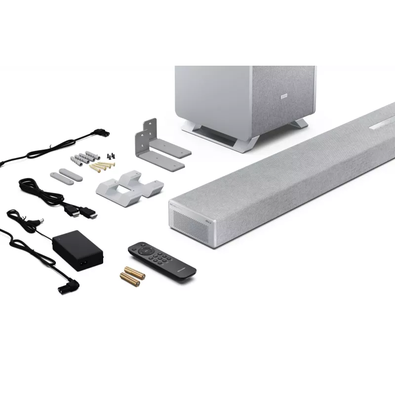 Sharp HT-SBW55121(SL) 5.1.2 Dolby Atmos/DTS:X soundbar con subwoofer wireless, 650 W, Bluetooth, argento