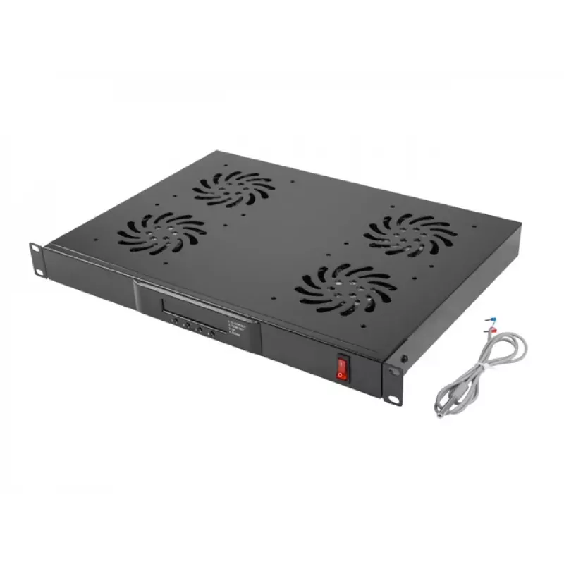 Lanberg AK-1503-B pannello di ventilazione 19" 1U con LCD e termostato, 4 ventole, 230 V, 483x322x44,45 mm, nero