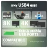 Dock USB4 Axagon HMC-U4, 3x USB-A, 2x USB-C, HDMI e DP 8K/30Hz, RJ-45, SD/mSD, audio, PD 100W