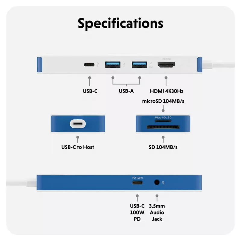 Hub USB-C TARGUS Hyperdrive Flex 8 porte (blu)