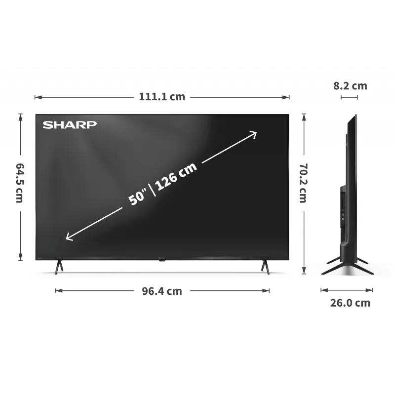 Sharp 50HP5265E 50" (127 cm) 4K Ultra HD Smart TV, Google TV, Wi-Fi, nero