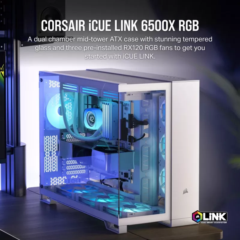 Case PC CORSAIR – iCUE LINK 6500X RGB Mid-Tower Dual Chamber bianco