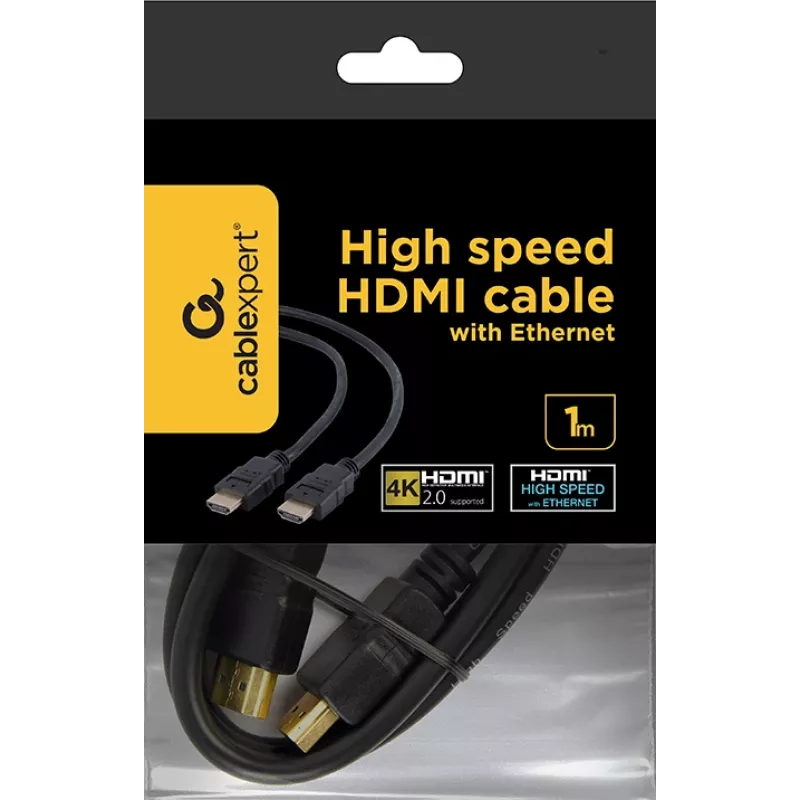 Gembird CC-HDMI4-1M cavo HDMI 2.0 con Ethernet, maschio-maschio, connettori placcati in oro, 1 m, nero, confezione sfusa