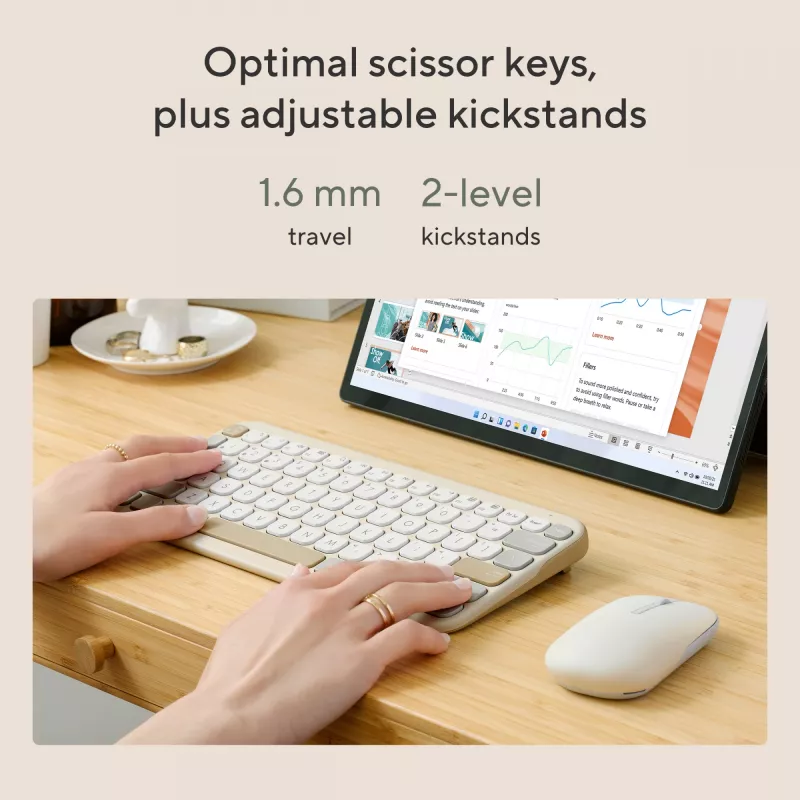 Tastiera wireless Bluetooth ASUS Marshmallow KW100 — layout US International, Oat Milk