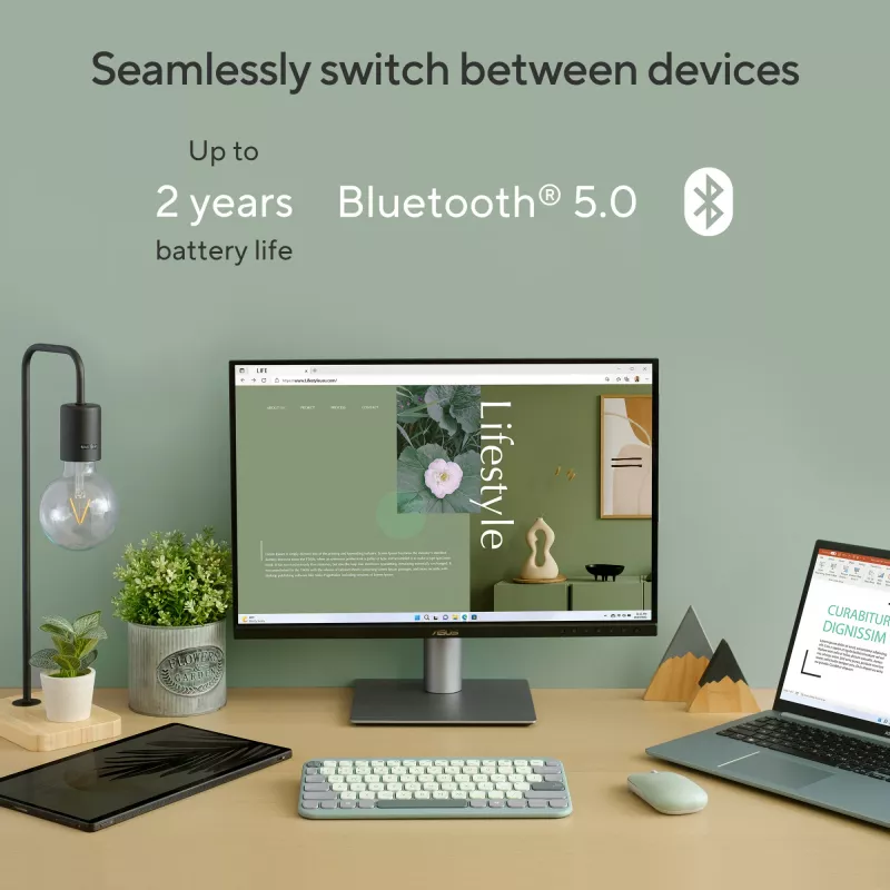 Tastiera wireless Bluetooth ASUS Marshmallow KW100 — layout US International, design compatto