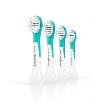 Testine di ricambio per spazzolino Sonicare For Kids Philips HX6034/90 — confezione da 4, blu/bianco, sostituzione ogni 3 mesi