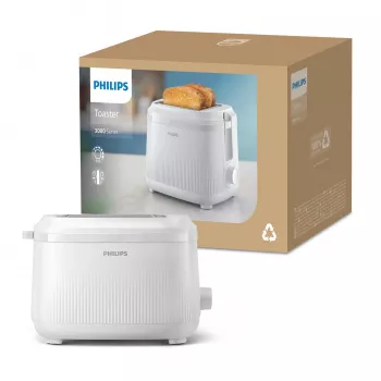 Philips serie 3000 tostapane, 2 fette, bianco, metallo, pulsanti, manopola, 900 W, 220-240 V