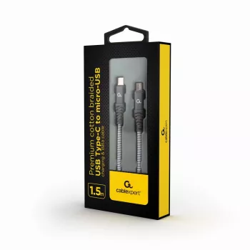 Cavo di ricarica e dati USB Type-C a micro-USB GEMBIRD Premium in cotone intrecciato, 1,5 m - grigio