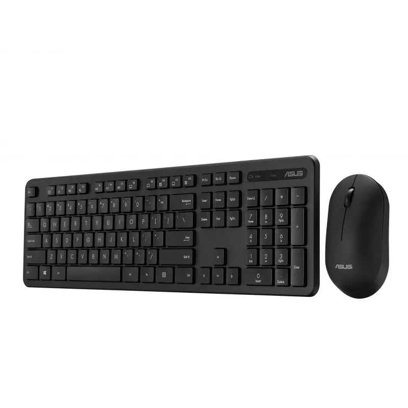 Set tastiera e mouse wireless ASUS CW100 — layout US, nero, tastiera QWERTY full-size, mouse 1600 DPI