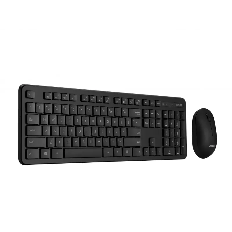 Set tastiera e mouse wireless ASUS CW100 — layout US, nero, tastiera QWERTY full-size, mouse 1600 DPI