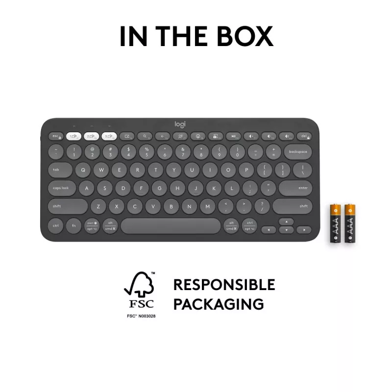 Tastiera Logitech Pebble Keys 2 K380s universale RF wireless + Bluetooth QWERTY US International grafite