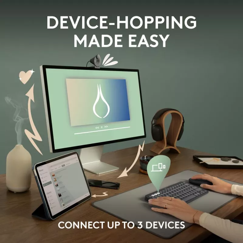 Tastiera Logitech Pebble Keys 2 K380s universale RF wireless + Bluetooth QWERTY US International grafite