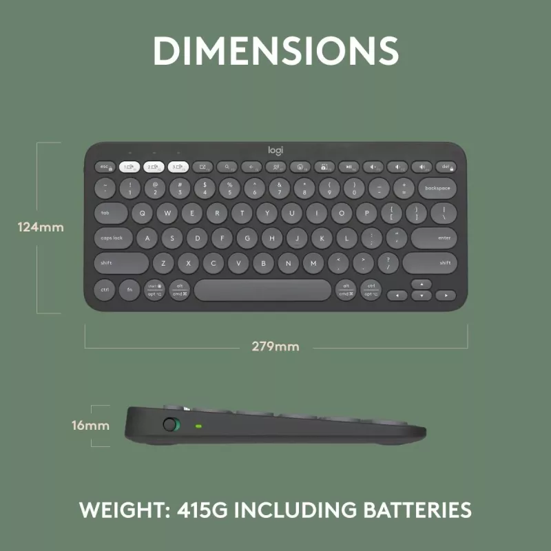 Tastiera Logitech Pebble Keys 2 K380s universale RF wireless + Bluetooth QWERTY US International grafite