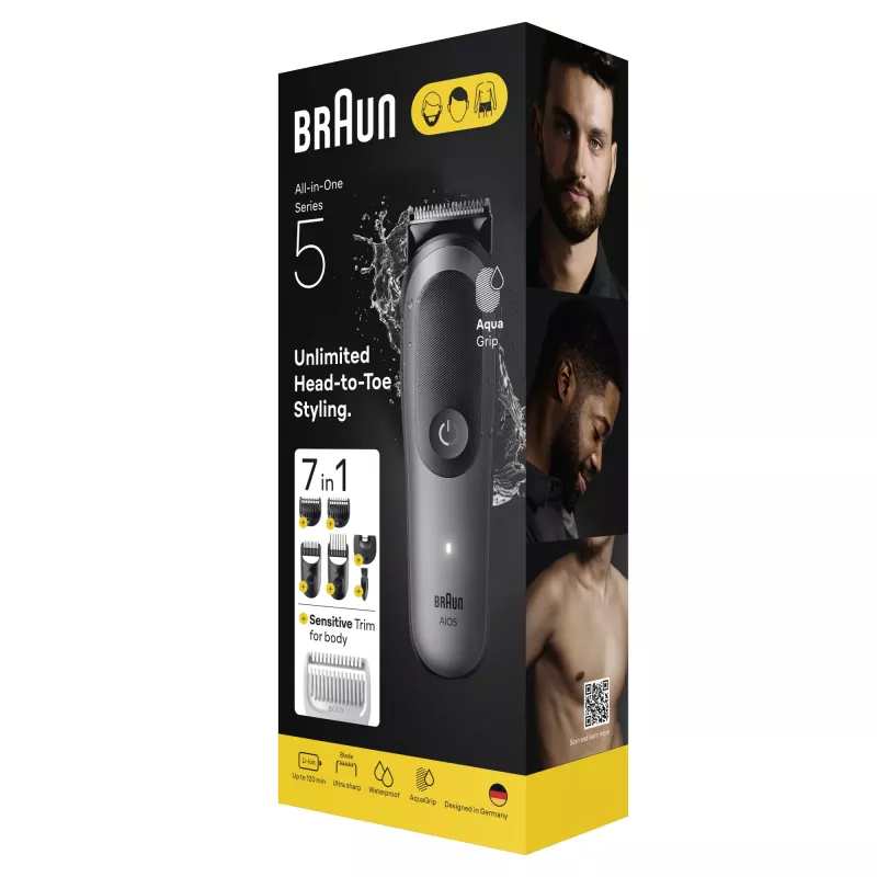 Braun Series 5 AIO5520 All-in-One kit per la cura personale 7 in 1, senza fili, 14 impostazioni di lunghezza, nero