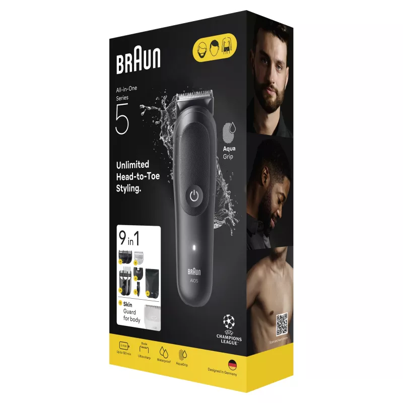 Braun Series 5 AIO5540 All-In-One Style Kit regolacapelli 9 in 1, lavabile, nero