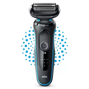 Rasoio a lamina BRAUN Series 5 51-M1000s — 3 testine, bagno e asciutto, batteria Li-Ion, ricarica rapida, nero/blu