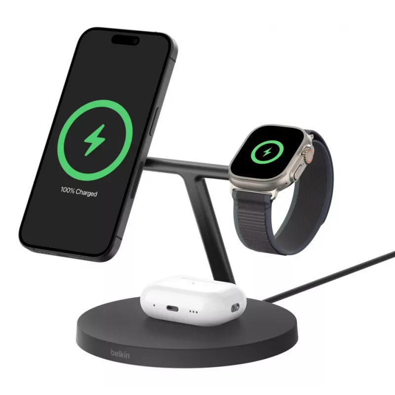 Supporto di ricarica wireless BELKIN - Boost Charge Pro - 3-in-1 con Qi2 15w - nero