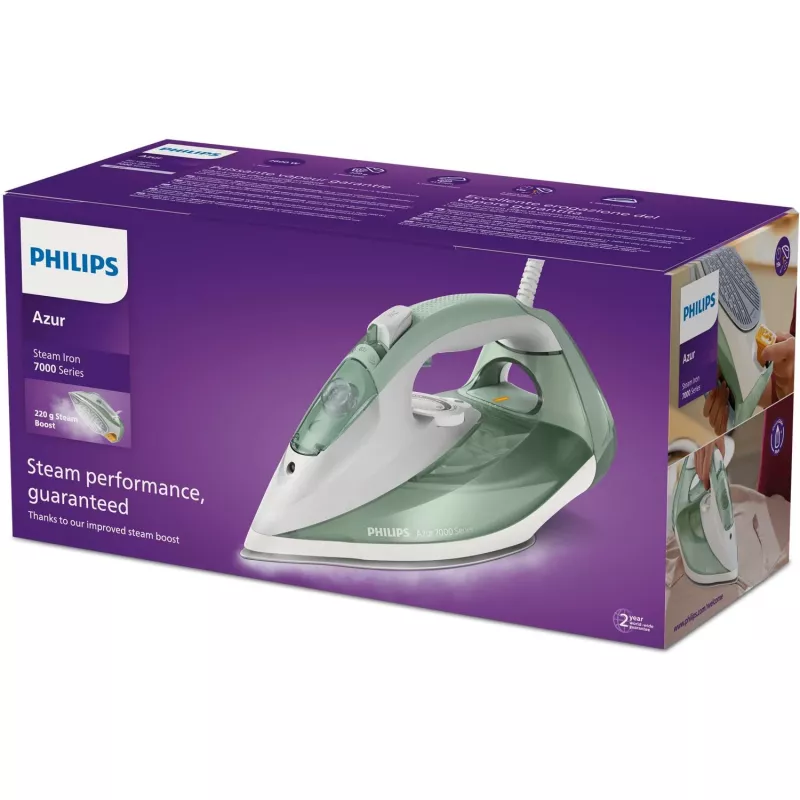 Ferro da stiro Philips serie 7000 DST7012/70 ferro da stiro a vapore suola SteamGlide Plus 2600 W verde, grigio