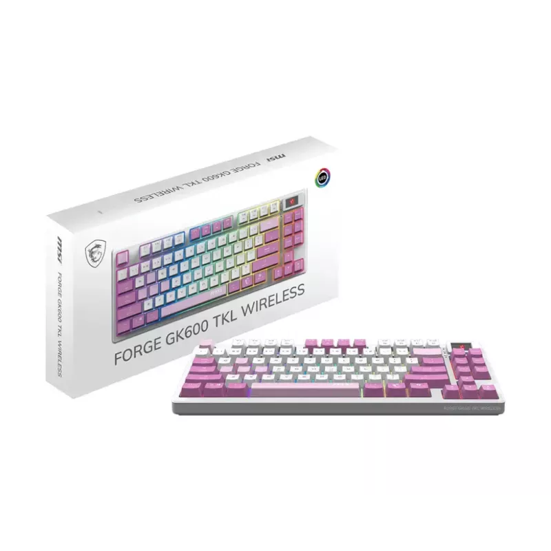 Tastiera gaming MSI FORGE GK600 TKL WIRELESS VIOLET USB + Bluetooth QWERTY UK English rosa, viola, bianco