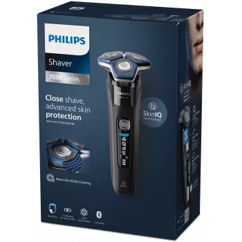 Rasoio elettrico rotante Philips Series 7000 S7886/35 — 3 testine di rasatura, umido e asciutto, batteria Li-Ion, 60 min di autonomia, nero