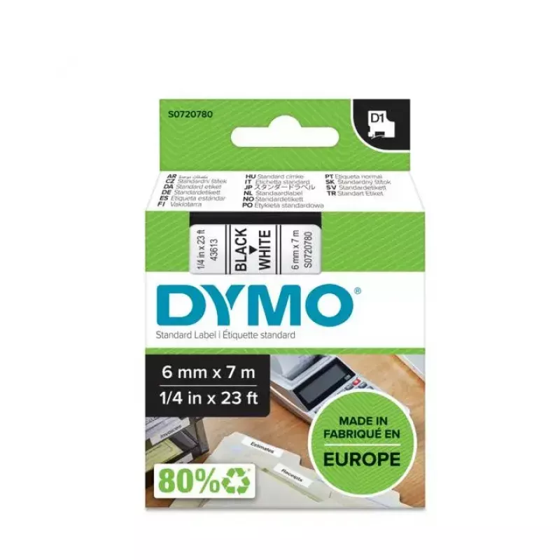 Etichette DYMO Authentic D1 | Stampa nera su nastro bianco | 6 mm x 7 m | Etichette autoadesive per etichettatrici LabelManager | Prodotto in Europa