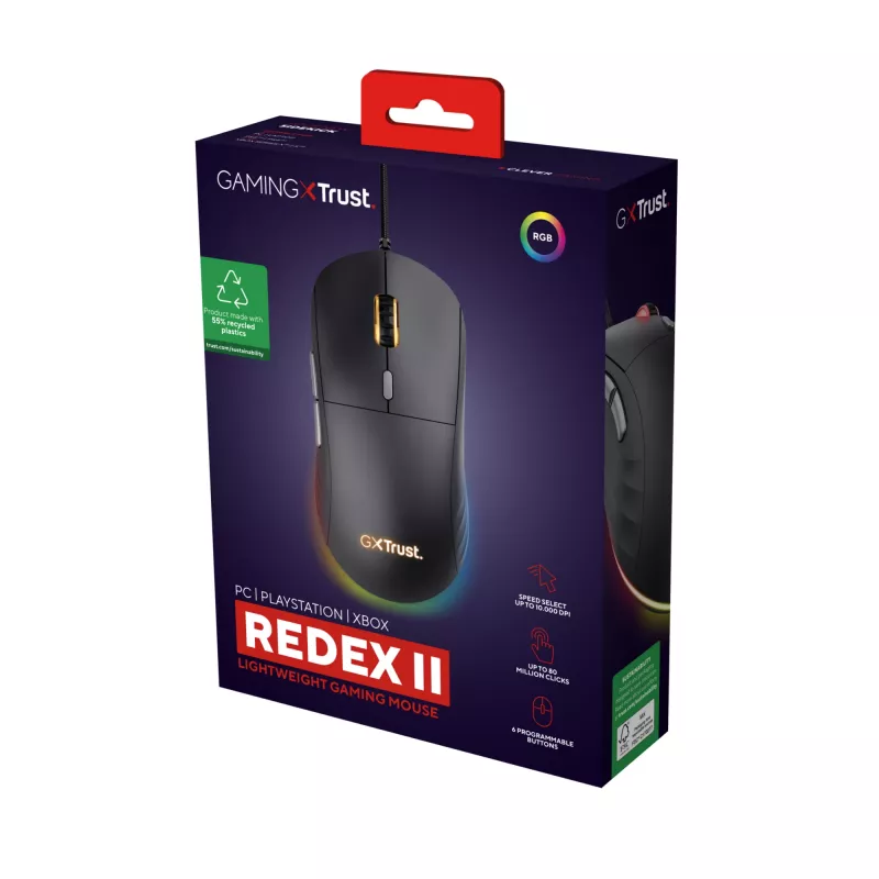 Mouse gaming Trust GXT 925 REDEX II per destrorsi USB Type-A laser 10000 DPI