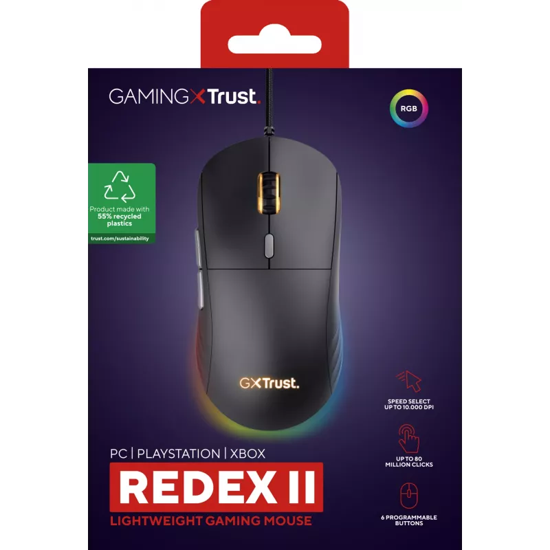 Mouse gaming Trust GXT 925 REDEX II per destrorsi USB Type-A laser 10000 DPI