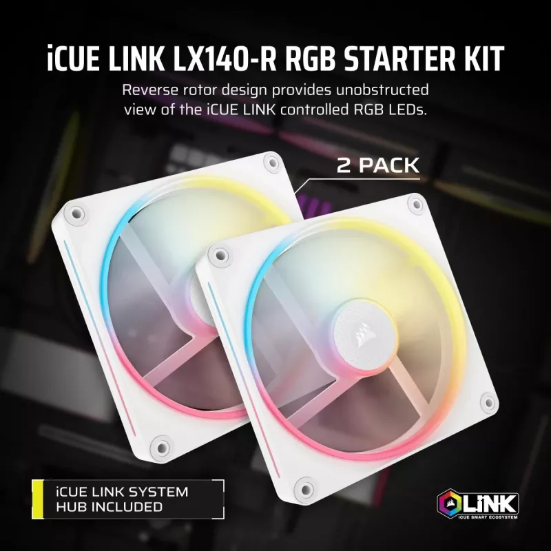 Kit di avvio ventole CORSAIR Icue Link Lx140-r RGB 140mm PWM Reverse - bianco