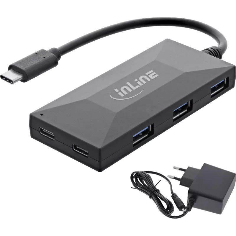 Hub InLine USB 3.2 Gen.1, USB-C su 2 porte USB-C e 3 porte USB-A, con alimentatore