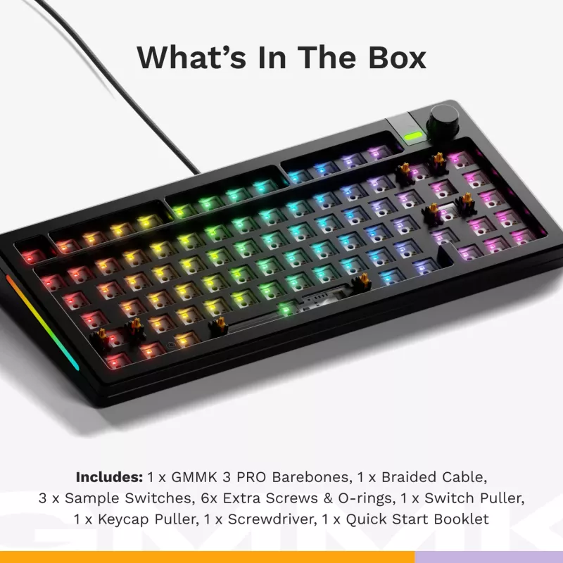 Glorious GMMK 3 Pro 75% tastiera gaming barebone GLO-KB-GMMK3-PRO-75-BB-W-BLK-US, cablata, layout ANSI US, nera