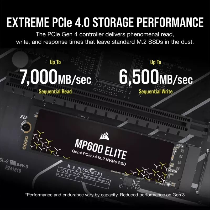 SSD Corsair MP600 Elite CSSD-F1000GBMP600ENH, 1 TB, M.2 2280, PCIe 4.0 x4 NVMe, 3D TLC, crittografia AES a 256 bit