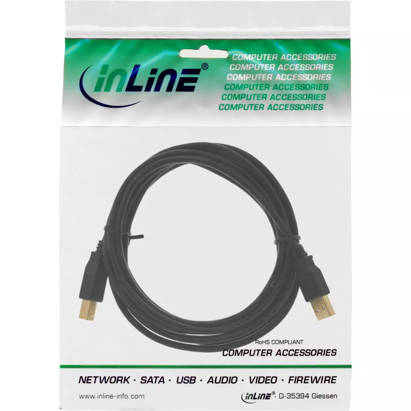 InLine 34518S cavo USB 2.0 tipo A maschio / tipo B maschio, contatti placcati in oro, 2 m, nero
