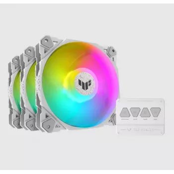 Dissipatore ad aria ASUS TUF GAMING TF120 ARGB WHITE EDITION — 3 ventole da 120 mm, 1900 giri/min, 29 dB, telecomando