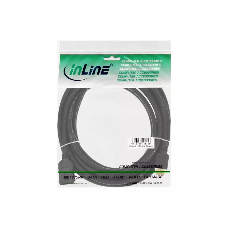 Cavo HDMI InLine, cavo HDMI High Speed, M/F, nero, contatti placcati oro, 5 m