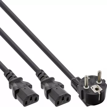 InLine cavo di alimentazione a Y 1x CEE 7/7 angolato / 2x connettore maschio IEC C13 a 3 poli, 1,8 m